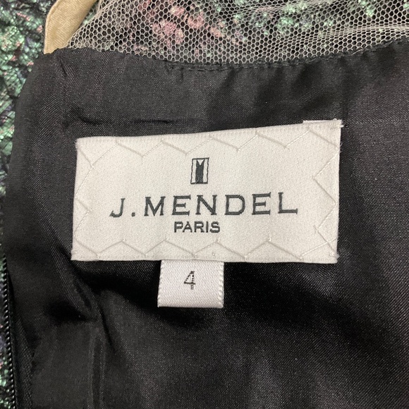 J. MENDEL TEAL MULTI LACE AND JACQUARD COCKTAIL DRESS - Picture 4 of 5